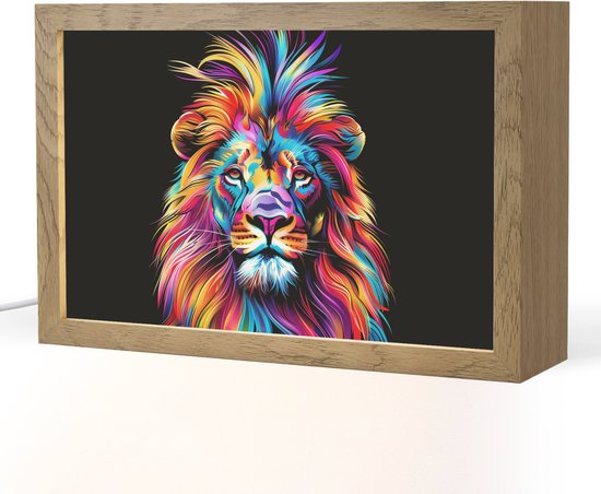Nachtlampje 30x20 cm - Kinder lampje - Leeuwen - Kleurrijk - Zwart - Dieren - Tafellamp kinderkamer - Slaapkamer lamp - Bedlamp kinderen - Kinderlampje stopcontact - Wandlamp babykamer - Nachtlampjes van Merkloos