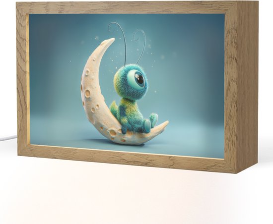 Nachtlampje 30x20 cm - Kinder lampje - Maan - Ruimtewezen - Blauw - Tafellamp kinderkamer - Slaapkamer lamp - Bedlamp kinderen - Kinderlampje stopcontact - Wandlamp babykamer - Nachtlampjes van Merkloos