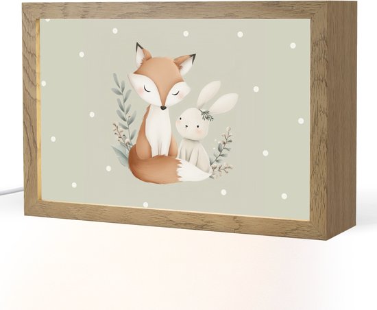 Nachtlampje 30x20 cm - Kinder lampje - Minimalistisch - Dieren - Bladeren - Stippen - Tafellamp kinderkamer - Slaapkamer lamp - Bedlamp kinderen - Kinderlampje stopcontact - Wandlamp babykamer - Nachtlampjes van Merkloos