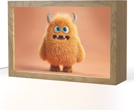 Nachtlampje 30x20 cm - Kinder lampje - Monster - Knuffel - Oranje - Tafellamp kinderkamer - Slaapkamer lamp - Bedlamp kinderen - Kinderlampje stopcontact - Wandlamp babykamer - Nachtlampjes van Merkloos