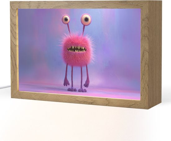 Nachtlampje 30x20 cm - Kinder lampje - Monster - Roze - Paars - Tafellamp kinderkamer - Slaapkamer lamp - Bedlamp kinderen - Kinderlampje stopcontact - Wandlamp babykamer - Nachtlampjes van Merkloos