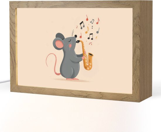 Nachtlampje 30x20 cm - Kinder lampje - Muis - Saxofoon - Muzieknoten - Tafellamp kinderkamer - Slaapkamer lamp - Bedlamp kinderen - Kinderlampje stopcontact - Wandlamp babykamer - Nachtlampjes van Merkloos