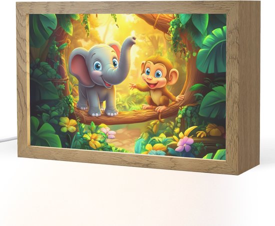 Nachtlampje 30x20 cm - Kinder lampje - Olifant - Appje - Jungle - Kleurrijk - Tafellamp kinderkamer - Slaapkamer lamp - Bedlamp kinderen - Kinderlampje stopcontact - Wandlamp babykamer - Nachtlampjes van Appje