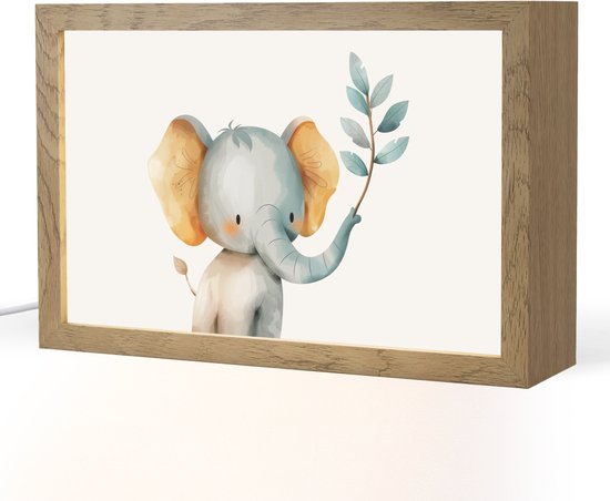 Nachtlampje 30x20 cm - Kinder lampje - Olifant - Dier - Pastel kleuren - Tafellamp kinderkamer - Slaapkamer lamp - Bedlamp kinderen - Kinderlampje stopcontact - Wandlamp babykamer - Nachtlampjes van Merkloos
