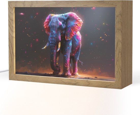 Nachtlampje 30x20 cm - Kinder lampje - Olifant - Kleuren - Sterren - Dier - Tafellamp kinderkamer - Slaapkamer lamp - Bedlamp kinderen - Kinderlampje stopcontact - Wandlamp babykamer - Nachtlampjes van Merkloos