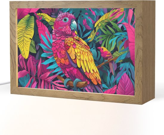 Nachtlampje 30x20 cm - Kinder lampje - Papegaai - Tropisch - Jungle - Kleurrijk - Tafellamp kinderkamer - Slaapkamer lamp - Bedlamp kinderen - Kinderlampje stopcontact - Wandlamp babykamer - Nachtlampjes van Little Dreamz.