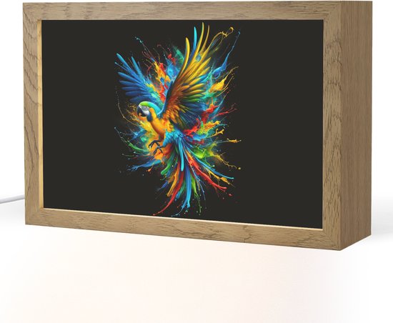Nachtlampje 30x20 cm - Kinder lampje - Papegaai - Vogel - Dier - Kleurrijk - Verf - Tafellamp kinderkamer - Slaapkamer lamp - Bedlamp kinderen - Kinderlampje stopcontact - Wandlamp babykamer - Nachtlampjes van Merkloos