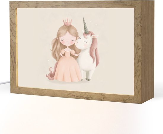 Nachtlampje 30x20 cm - Kinder lampje - Prinses - Eenhoorn - Pastel - Tafellamp kinderkamer - Slaapkamer lamp - Bedlamp kinderen - Kinderlampje stopcontact - Wandlamp babykamer - Nachtlampjes van OnlyWow
