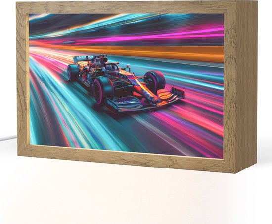 Nachtlampje 30x20 cm - Kinder lampje - Racen - Auto - Race - Jongens - Kleurrijk - Tafellamp kinderkamer - Slaapkamer lamp - Bedlamp kinderen - Kinderlampje stopcontact - Wandlamp babykamer - Nachtlampjes van Merkloos