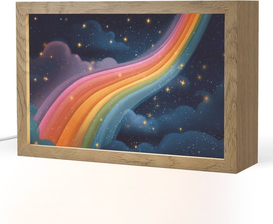 Nachtlampje 30x20 cm - Kinder lampje - Regenboog - Sterrenhemel - Kleurrijk - Tafellamp kinderkamer - Slaapkamer lamp - Bedlamp kinderen - Kinderlampje stopcontact - Wandlamp babykamer - Nachtlampjes van Merkloos