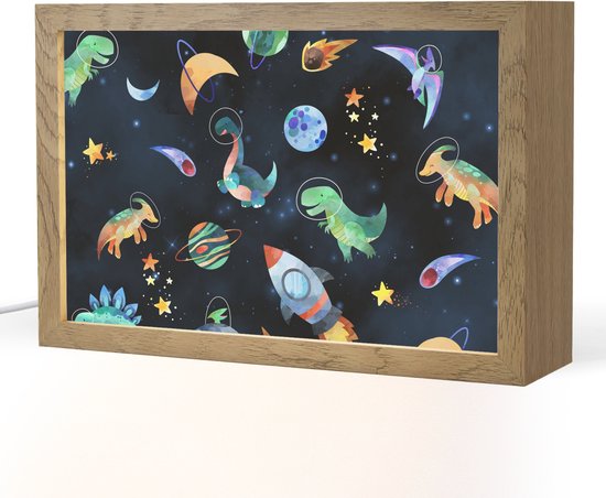 Nachtlampje 30x20 cm - Kinder lampje - Ruimte - Dino - Dinosaurus - Jongens - Tafellamp kinderkamer - Slaapkamer lamp - Bedlamp kinderen - Kinderlampje stopcontact - Wandlamp babykamer - Nachtlampjes van Merkloos