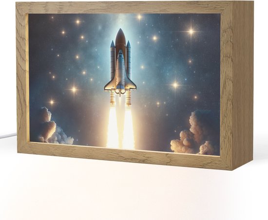 Nachtlampje 30x20 cm - Kinder lampje - Ruimtevaart - Raket - Space - Sterren - Tafellamp kinderkamer - Slaapkamer lamp - Bedlamp kinderen - Kinderlampje stopcontact - Wandlamp babykamer - Nachtlampjes van Merkloos