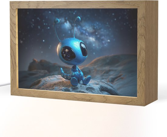 Nachtlampje 30x20 cm - Kinder lampje - Ruimtewezen - Blauw - Galaxy - Tafellamp kinderkamer - Slaapkamer lamp - Bedlamp kinderen - Kinderlampje stopcontact - Wandlamp babykamer - Nachtlampjes van Merkloos