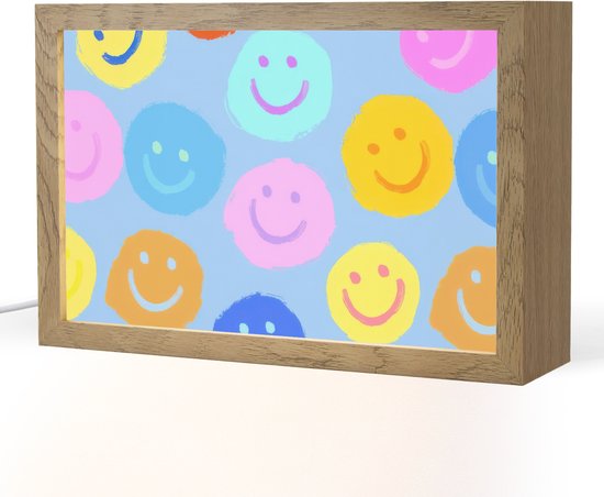 Nachtlampje 30x20 cm - Kinder lampje - Smileys - Kleurrijk - Grappig - Tafellamp kinderkamer - Slaapkamer lamp - Bedlamp kinderen - Kinderlampje stopcontact - Wandlamp babykamer - Nachtlampjes van CKvuldig