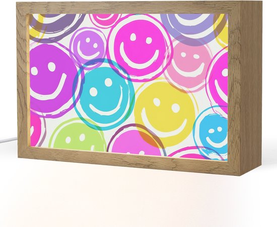 Nachtlampje 30x20 cm - Kinder lampje - Smileys - Kleurrijk - Neon - Tafellamp kinderkamer - Slaapkamer lamp - Bedlamp kinderen - Kinderlampje stopcontact - Wandlamp babykamer - Nachtlampjes van Merkloos
