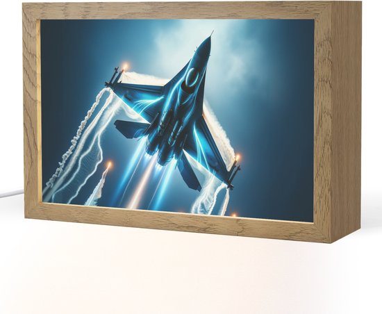 Nachtlampje 30x20 cm - Kinder lampje - Straaljager - Blauw - Jongens - Tafellamp kinderkamer - Slaapkamer lamp - Bedlamp kinderen - Kinderlampje stopcontact - Wandlamp babykamer - Nachtlampjes van Merkloos