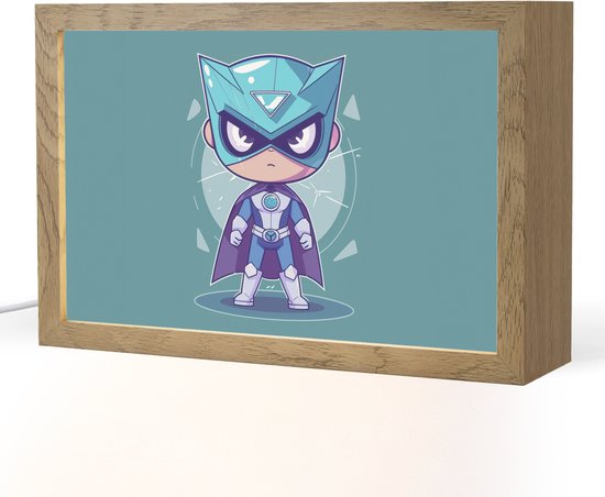 Nachtlampje 30x20 cm - Kinder lampje - Superheld - Blauw - Jongens - Tafellamp kinderkamer - Slaapkamer lamp - Bedlamp kinderen - Kinderlampje stopcontact - Wandlamp babykamer - Nachtlampjes
