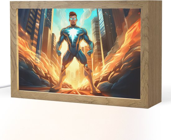 Nachtlampje 30x20 cm - Kinder lampje - Superhelden - Kinderen - Jongens - Tafellamp kinderkamer - Slaapkamer lamp - Bedlamp kinderen - Kinderlampje stopcontact - Wandlamp babykamer - Nachtlampjes van Merkloos
