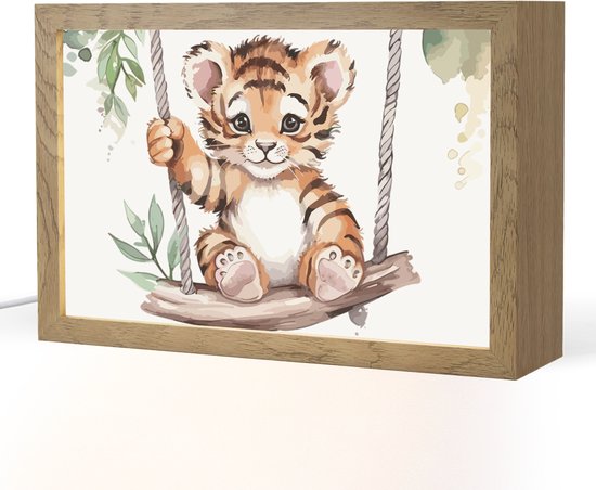 Nachtlampje 30x20 cm - Kinder lampje - Tijger - Dier - Kinderen - Jungle - Tafellamp kinderkamer - Slaapkamer lamp - Bedlamp kinderen - Kinderlampje stopcontact - Wandlamp babykamer - Nachtlampjes van Merkloos
