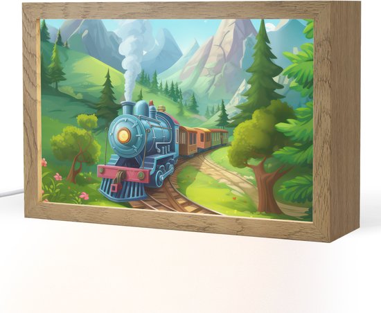 Nachtlampje 30x20 cm - Kinder lampje - Trein - Bloemen - Kinderen - Natuur - Tafellamp kinderkamer - Slaapkamer lamp - Bedlamp kinderen - Kinderlampje stopcontact - Wandlamp babykamer - Nachtlampjes