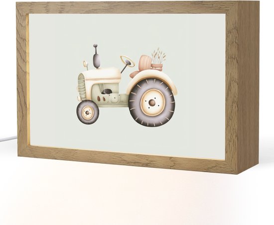Nachtlampje 30x20 cm - Kinder lampje - Vintage - Tractor - Pastel - Tafellamp kinderkamer - Slaapkamer lamp - Bedlamp kinderen - Kinderlampje stopcontact - Wandlamp babykamer - Nachtlampjes van Merkloos