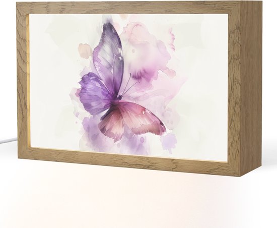 Nachtlampje 30x20 cm - Kinder lampje - Vlinder - Paars - Pastel kleuren - Tafellamp kinderkamer - Slaapkamer lamp - Bedlamp kinderen - Kinderlampje stopcontact - Wandlamp babykamer - Nachtlampjes van Merkloos
