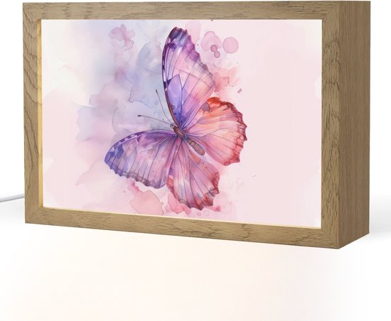 Nachtlampje 30x20 cm - Kinder lampje - Vlinder - Paars - Pastel kleuren - Verf - Tafellamp kinderkamer - Slaapkamer lamp - Bedlamp kinderen - Kinderlampje stopcontact - Wandlamp babykamer - Nachtlampjes van Vasilias