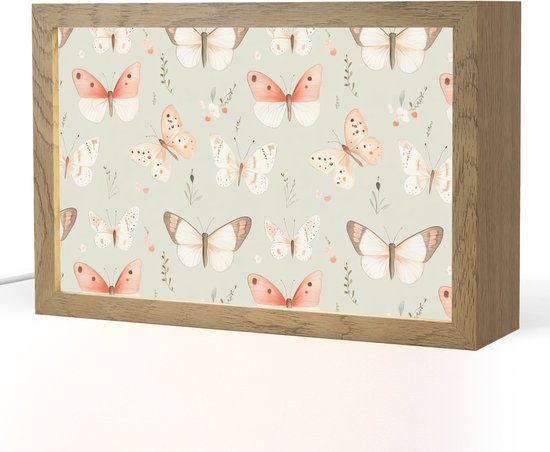 Nachtlampje 30x20 cm - Kinder lampje - Vlinder - Patroon - Pastel - Tafellamp kinderkamer - Slaapkamer lamp - Bedlamp kinderen - Kinderlampje stopcontact - Wandlamp babykamer - Nachtlampjes van Merkloos