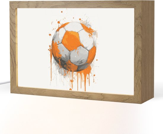 Nachtlampje 30x20 cm - Kinder lampje - Voetbal - Abstract - Oranje - Verfspatten - Tafellamp kinderkamer - Slaapkamer lamp - Bedlamp kinderen - Kinderlampje stopcontact - Wandlamp babykamer - Nachtlampjes