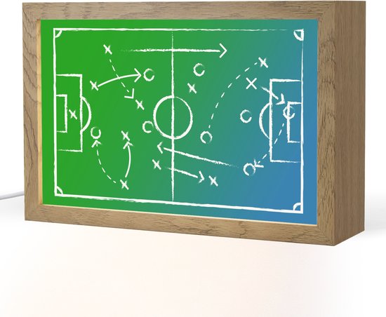 Nachtlampje 30x20 cm - Kinder lampje - Voetbal - Tactiek - Spel - Groen - Blauw - Tafellamp kinderkamer - Slaapkamer lamp - Bedlamp kinderen - Kinderlampje stopcontact - Wandlamp babykamer - Nachtlampjes van Merkloos