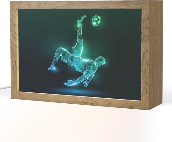 Nachtlampje 30x20 cm - Kinder lampje - Voetbal - Voetballer - Jongen - Zwart - Tafellamp kinderkamer - Slaapkamer lamp - Bedlamp kinderen - Kinderlampje stopcontact - Wandlamp babykamer - Nachtlampjes van Merkloos