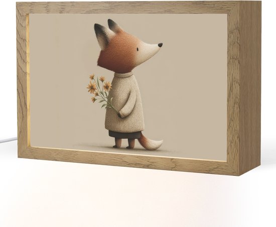 Nachtlampje 30x20 cm - Kinder lampje - Vos - Gele bloemen - Minimalistisch - Tafellamp kinderkamer - Slaapkamer lamp - Bedlamp kinderen - Kinderlampje stopcontact - Wandlamp babykamer - Nachtlampjes