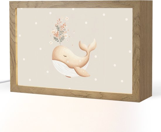 Nachtlampje 30x20 cm - Kinder lampje - Walvis - Minimalistisch - Bloemen - Stippen - Tafellamp kinderkamer - Slaapkamer lamp - Bedlamp kinderen - Kinderlampje stopcontact - Wandlamp babykamer - Nachtlampjes van Merkloos