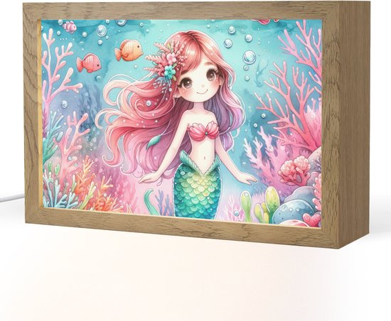 Nachtlampje 30x20 cm - Kinder lampje - Zeemeermin - Kleurrijk - Onderwater - Zeedieren - Vissen - Tafellamp kinderkamer - Slaapkamer lamp - Bedlamp kinderen - Kinderlampje stopcontact - Wandlamp babykamer - Nachtlampjes van Merkloos