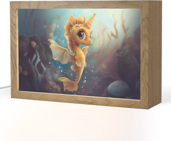 Nachtlampje 30x20 cm - Kinder lampje - Zeepaardje - Onderwater - Zeedieren - Oceaan - Tafellamp kinderkamer - Slaapkamer lamp - Bedlamp kinderen - Kinderlampje stopcontact - Wandlamp babykamer - Nachtlampjes van ArtiCasa