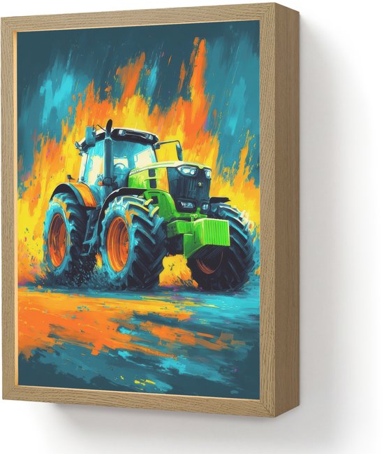 Nachtlampje 30x40 cm - Kinder lamp - Abstract - Tractor - Groen - Tafellamp kinderkamer draadloos - Slaapkamer lampje - Bedlamp kinderen - Kinderlampje - Wandlamp babykamer - Nachtlampjes van OnlyWow