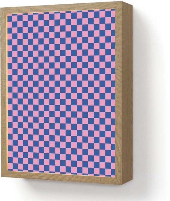 Nachtlampje 30x40 cm - Kinder lamp - Dambord - Blauw - Patroon - Roze - Tafellamp kinderkamer draadloos - Slaapkamer lampje - Bedlamp kinderen - Kinderlampje - Wandlamp babykamer - Nachtlampjes