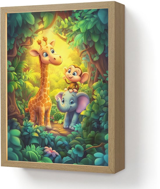 Nachtlampje 30x40 cm - Kinder lamp - Dieren - Jungle - Giraf - Olifant - Aapje - Tafellamp kinderkamer draadloos - Slaapkamer lampje - Bedlamp kinderen - Kinderlampje - Wandlamp babykamer - Nachtlampjes van OnlyWow