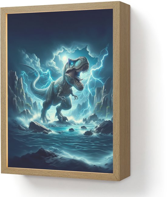 Nachtlampje 30x40 cm - Kinder lamp - Dino - Blauw - Jongens - Tafellamp kinderkamer draadloos - Slaapkamer lampje - Bedlamp kinderen - Kinderlampje - Wandlamp babykamer - Nachtlampjes van OnlyWow