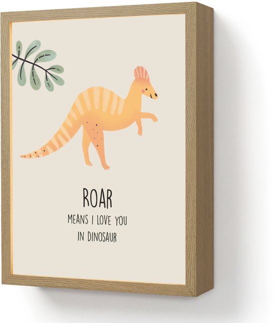 Nachtlampje 30x40 cm - Kinder lamp - Dino - Quote - Dinosaurus - Beige - Tafellamp kinderkamer draadloos - Slaapkamer lampje - Bedlamp kinderen - Kinderlampje - Wandlamp babykamer - Nachtlampjes van Merkloos