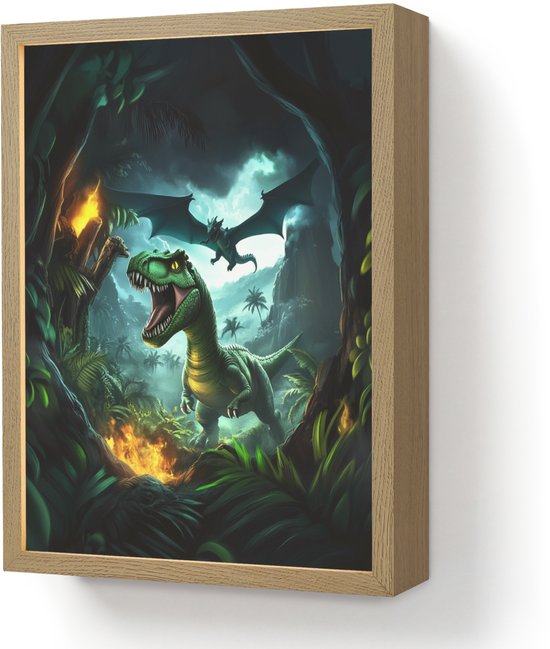 Nachtlampje 30x40 cm - Kinder lamp - Dinosaurus - Draak - Jungle - Groen - Tafellamp kinderkamer draadloos - Slaapkamer lampje - Bedlamp kinderen - Kinderlampje - Wandlamp babykamer - Nachtlampjes
