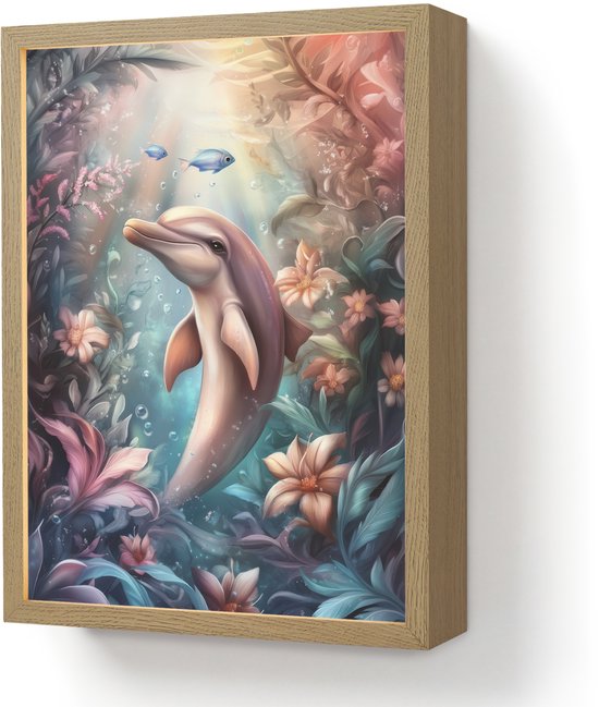 Nachtlampje 30x40 cm - Kinder lamp - Dolfijn - Vissen - Onderwaterwereld - Bloemen - Tafellamp kinderkamer draadloos - Slaapkamer lampje - Bedlamp kinderen - Kinderlampje - Wandlamp babykamer - Nachtlampjes van Merkloos