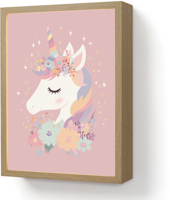 Nachtlampje 30x40 cm - Kinder lamp - Eenhoorn - Roze - Bloemen - Tafellamp kinderkamer draadloos - Slaapkamer lampje - Bedlamp kinderen - Kinderlampje - Wandlamp babykamer - Nachtlampjes