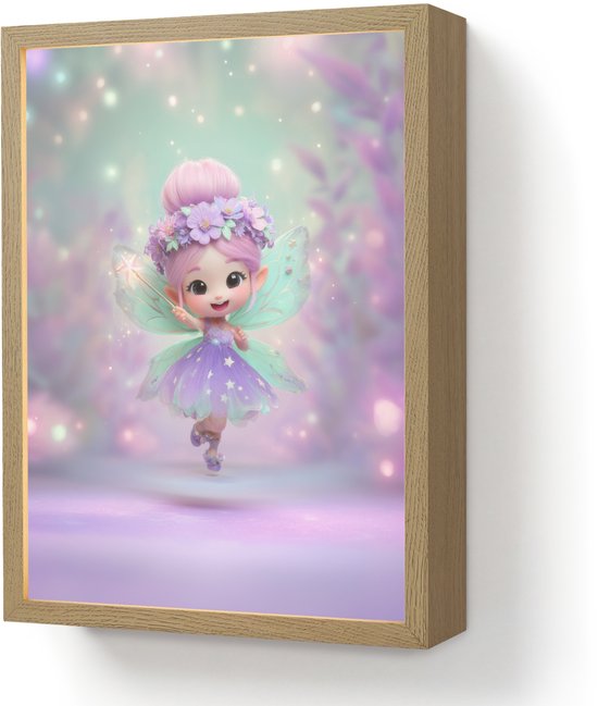 Nachtlampje 30x40 cm - Kinder lamp - Fee - Paars - Sprookje - Tafellamp kinderkamer draadloos - Slaapkamer lampje - Bedlamp kinderen - Kinderlampje - Wandlamp babykamer - Nachtlampjes van OnlyWow