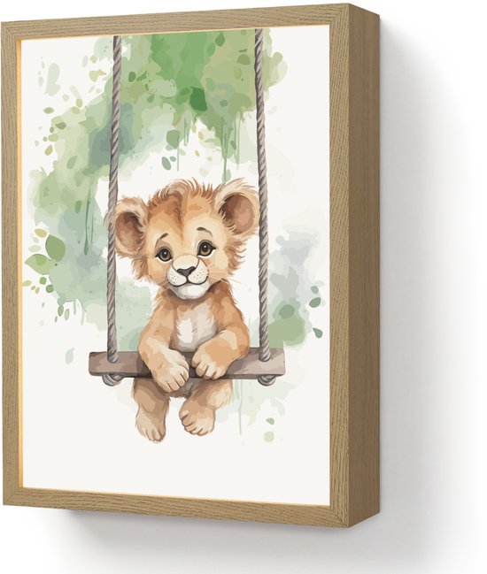 Nachtlampje 30x40 cm - Kinder lamp - Leeuw - Dier - Kinderen - Jungle - Tafellamp kinderkamer draadloos - Slaapkamer lampje - Bedlamp kinderen - Kinderlampje - Wandlamp babykamer - Nachtlampjes van Merkloos