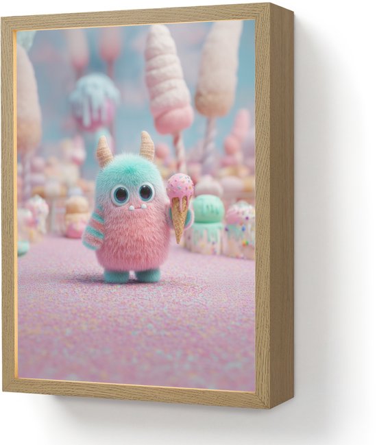 Nachtlampje 30x40 cm - Kinder lamp - Monster - Pastel - Roze - Snoep - Tafellamp kinderkamer draadloos - Slaapkamer lampje - Bedlamp kinderen - Kinderlampje - Wandlamp babykamer - Nachtlampjes van Merkloos