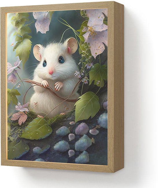 Nachtlampje 30x40 cm - Kinder lamp - Muis - Bos - Bloemen - Illustratie - Bosdieren - Tafellamp kinderkamer draadloos - Slaapkamer lampje - Bedlamp kinderen - Kinderlampje - Wandlamp babykamer - Nachtlampjes van Merkloos