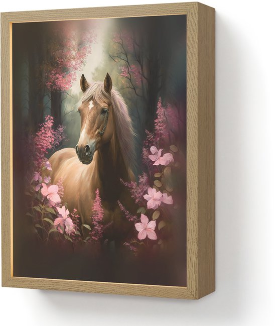 Nachtlampje 30x40 cm - Kinder lamp - Paard - Bloemen - Roze - Natuur - Bos - Tafellamp kinderkamer draadloos - Slaapkamer lampje - Bedlamp kinderen - Kinderlampje - Wandlamp babykamer - Nachtlampjes van Merkloos