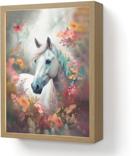 Nachtlampje 30x40 cm - Kinder lamp - Paard - Natuur - Bloemen - Dieren - Bos - Tafellamp kinderkamer draadloos - Slaapkamer lampje - Bedlamp kinderen - Kinderlampje - Wandlamp babykamer - Nachtlampjes van OnlyWow