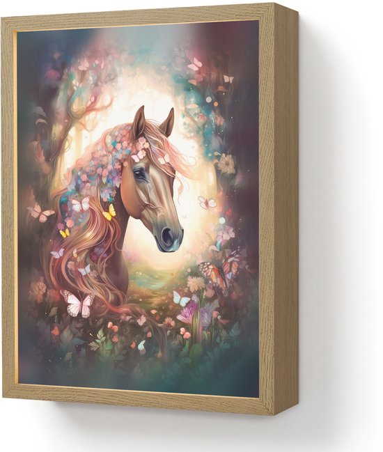 Nachtlampje 30x40 cm - Kinder lamp - Paard - Natuur - Bloemen - Vlinders - Bos - Tafellamp kinderkamer draadloos - Slaapkamer lampje - Bedlamp kinderen - Kinderlampje - Wandlamp babykamer - Nachtlampjes